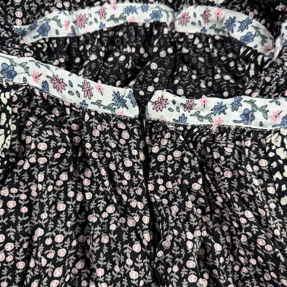 FREE PEOPLE Yesica Floral Ruffle-Trim Maxi Dress Womens Size 8 Black Combo